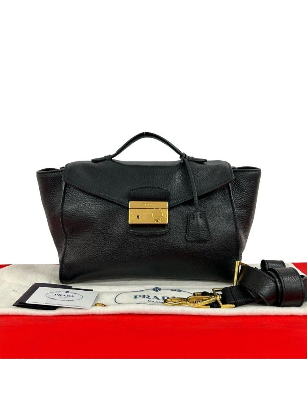 Prada Logo Leather 2-Way Shoulder Bag Mini Black